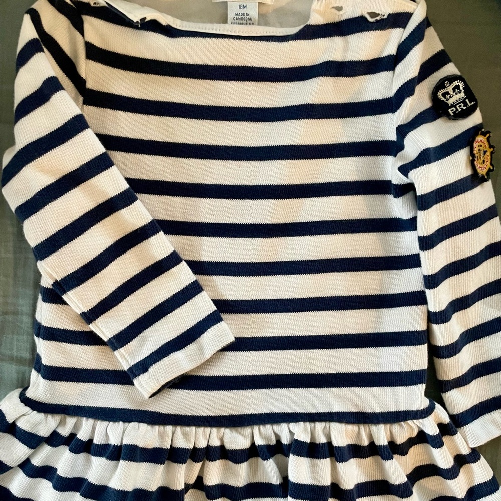 Ralph Lauren Navy & White Striped Cotton Knit Girls Dress Top